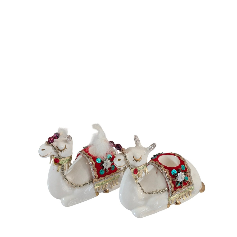 Vintage 1960 Holt Howard Ceramic Christmas Camel Candle Holders Set of 2 6416